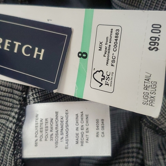 New Jones New York Plaid stretch pants Back White Size 8 - Picture 7 of 7